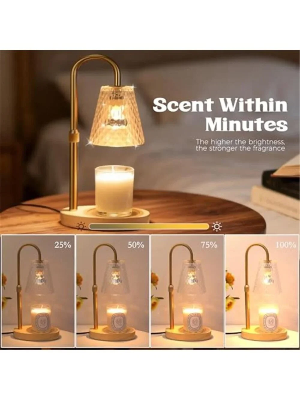 Candle Warmer Lamp Gold Adjustable Height Timer Jar Candle Wax Melter Home Decor